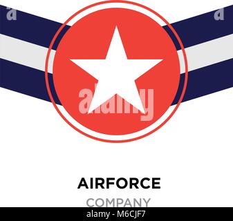 Airforce logo, Military armed forces badges and labels vector icon with red blue white styled star Stock Vector