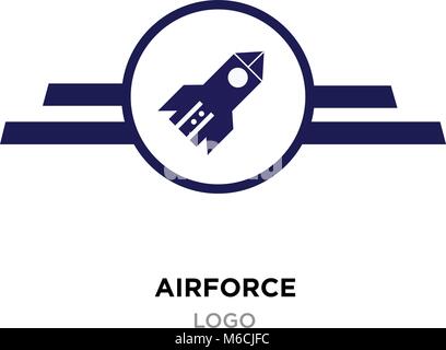 Airforce logo, Military armed forces badges and labels vector icon with blue style rocket Stock Vector
