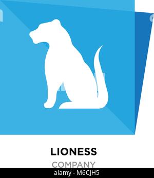 lioness logo,Lion Vector flat white silhouette illustration isolated on a b;ue background Stock Vector