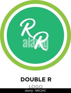 double r logo, simple RR concept on modern roundy green background Stock Vector
