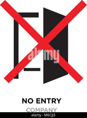 no entry logo, red crossed lines on black door icon vector isolated Stock Vector