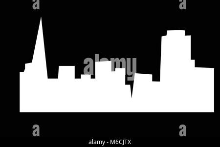 white sf skyline silhouette on black background Stock Vector
