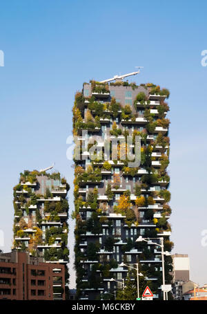 Bosco Verticale (Vertical Forest), award-winning residential towers in the Porta Nuova district of Milan, Italy. Stock Photo