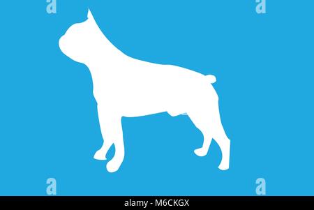 white boston terrier silhouette on blue background Stock Vector