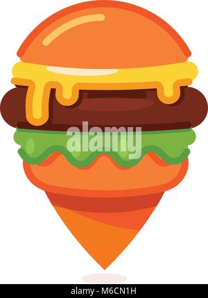 Hamburger pin on the map. Line icons for application development ...