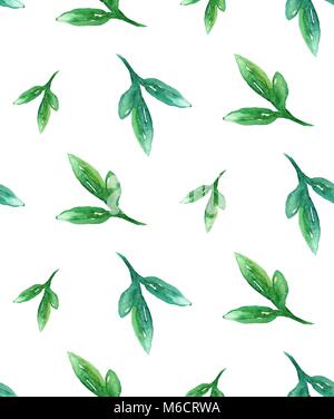 Watercolor hand painted green floral banner isolated on white