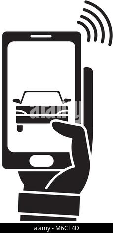 silhouette man hand with smartphone and wifi connection Stock Vector