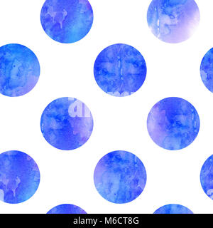 Watercolor polka dots. Geometric background. Blue circles pattern Stock Photo