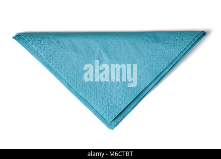 Light blue paper napkin isolated on white background; top view Stock Photo