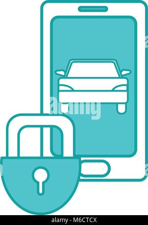 duo color smartphone with car and close padlock security Stock Vector