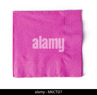 Pink paper napkin isolated on white background; top view Stock Photo