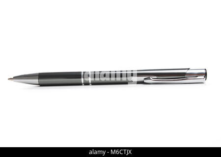 Black luxury pen mockup isolated on a white background. Nice pen for expensive design presentation. Mock up of dark pen on the white. Perfect way to s Stock Photo