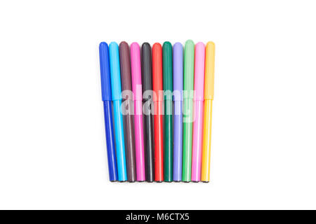 Highlighter Markers Pens Isolated on White Background. Stock Photo