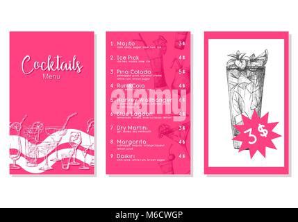 Cocktail menu in sketch style. Vector illustration Stock Vector