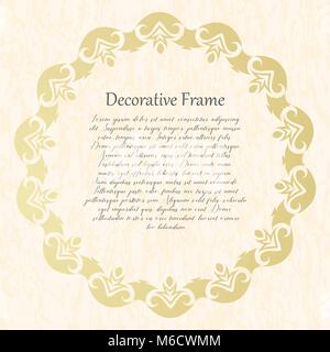 Vintage gold round frame on a textural background. Vector illustration. Stock Vector