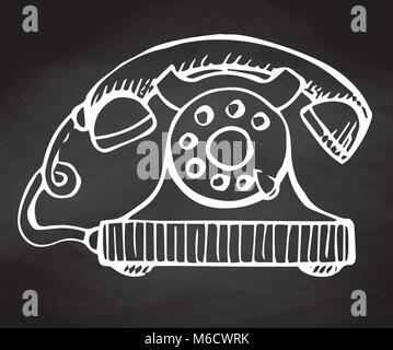 Sketch of retro phone isolated on the chalkboard. Vector illustration. Stock Vector