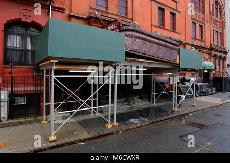 The Webster Hall marquee covered in scaffolding after partially collapsing a few days earlier (February 25, 2018) Stock Photo