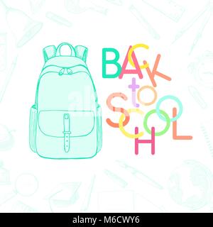 Background with different stationery. The inscription Back to school. Vector illustration of a sketch style. Stock Vector