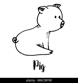Piggy isolated on a white background. Vector illustration in a sketch style. Stock Vector