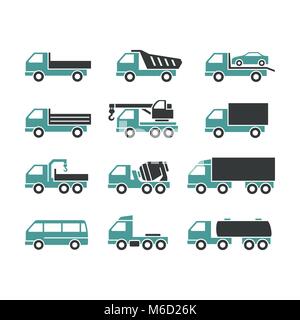Set of Icons of Trucks on a White Background. Trucks of Different Function. Stock Vector