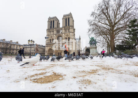 Paris under the snow March 1st 2018 Stock Photo