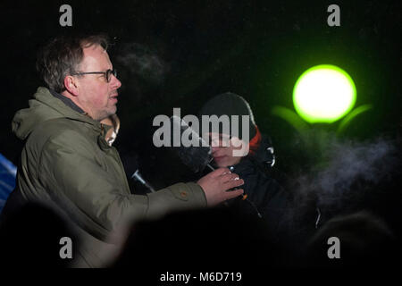 Bratislava, Slovakia. 02nd Mar, 2018. Thousands of people gathered in the centre of Bratislava, Slovakia, March 2, 2018 to pay respect to investigative journalist Jan Kuciak and his fiancee Martina Kusnirova who were shot dead last week probably by mafia operating in Slovakia. Reporters without Borders (RSF) Secretary General Christophe Deloire (pictured) called today on Slovak Prime Minister Robert Fico to apologise for having offended journalist. Credit: Martin Mikula/CTK Photo/Alamy Live News Stock Photo