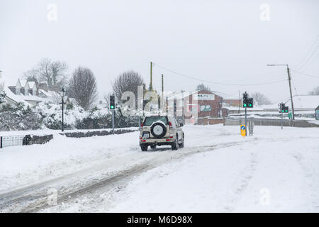 Celbridge, Kildare, Ireland. 02 Mar 2018: Ireland weather. Storm Emma brought snow and high winds across Ireland overnight with further heavy falls of snow during the day. Met Éireann has extended the Red Alert until Saturday. Stock Photo