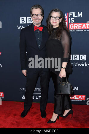 Los Angeles, California, USA. 2nd Mar, 2018. GARY OLDMAN and wife GISELE SCHMIDT attend the Film is GREAT Reception to honor British Nominees held at a Private Residence. Credit: Birdie Thompson/AdMedia/ZUMA Wire/Alamy Live News Stock Photo