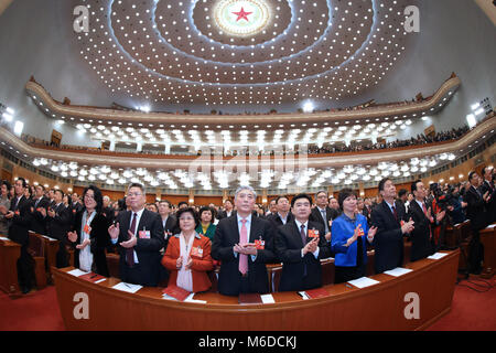 Beijing, China. 3rd Mar, 2018. The first session of the 13th National Committee of the Chinese People's Political Consultative Conference (CPPCC) opens at the Great Hall of the People in Beijing, capital of China, March 3, 2018. Credit: Li Gang/Xinhua/Alamy Live News Stock Photo