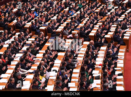 Beijing, China. 3rd Mar, 2018. The first session of the 13th National Committee of the Chinese People's Political Consultative Conference (CPPCC) opens at the Great Hall of the People in Beijing, capital of China, March 3, 2018. Credit: Yan Yan/Xinhua/Alamy Live News Stock Photo