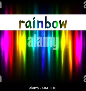 Text rainbow on colors lights template background. Natural radiance vector illustration dark backdrop Stock Vector