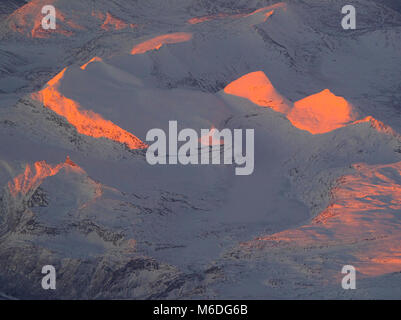 Arial view of snowy mountains of Hokkaido in winter, Hokkaido, Japan Stock Photo