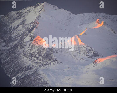 Arial view of snowy mountains of Hokkaido in winter, Hokkaido, Japan Stock Photo