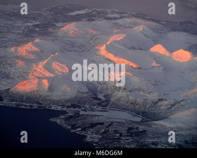 Arial view of snowy mountains of Hokkaido in winter, Hokkaido, Japan Stock Photo