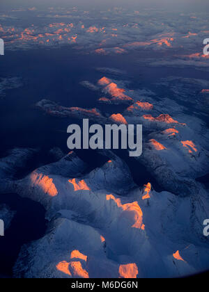 Arial view of snowy mountains of Hokkaido in winter, Hokkaido, Japan Stock Photo