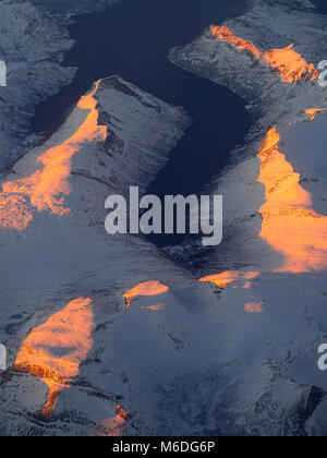 Arial view of snowy mountains of Hokkaido in winter, Hokkaido, Japan Stock Photo