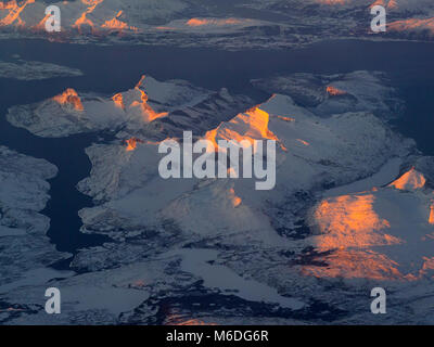 Arial view of snowy mountains of Hokkaido in winter, Hokkaido, Japan Stock Photo