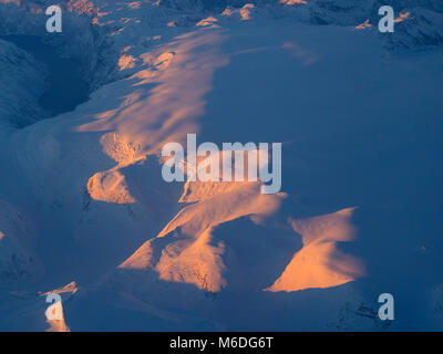 Arial view of snowy mountains of Hokkaido in winter, Hokkaido, Japan Stock Photo