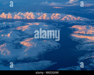 Arial view of snowy mountains of Hokkaido in winter, Hokkaido, Japan Stock Photo