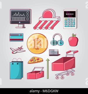 Related icons of Bitcoin accepted design over white background, colorful design vector illustration Stock Vector