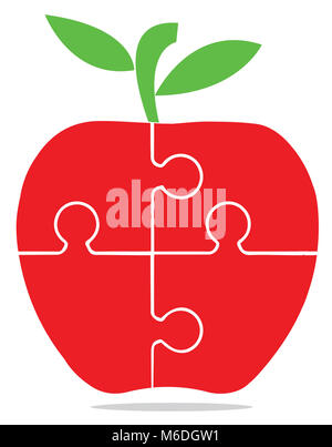 Illustration art of a apple puzzle logo with isolated background Stock Photo