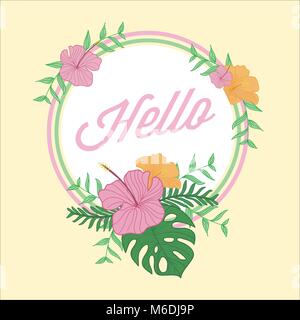 Hello Tropical Flower Greeting Floral Nature Vector Graphic Design Stock Vector