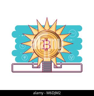 Energy Consumption design with bitcoin in bright bulb shape over blue and white background, colorful design vector illustration Stock Vector