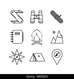 Various Adventure Thin Line Icon Symbol Vector Illustration Graphic Design Stock Vector