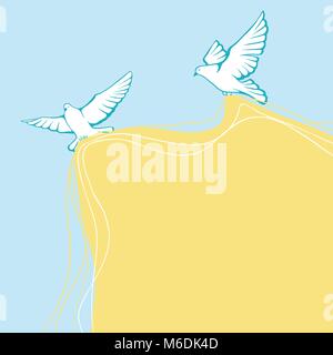 Flying pigeons background. Hand drawn vector illustration Stock Vector