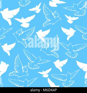 Vector seamless pattern of a flock flying pigeons Stock Vector