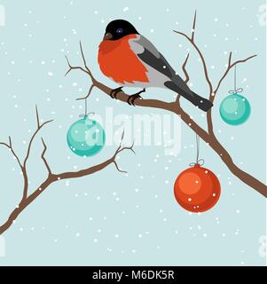 Bird on tree in Christmas. A vector illustration Stock Vector