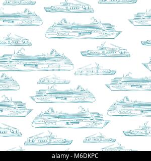 Seamless sea hand drawn pattern with ships Stock Vector