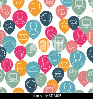 Balloons with network icons seamless texture Stock Vector