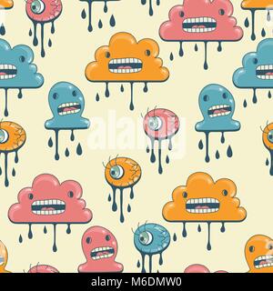 Monsters modern seamless pattern in retro style Stock Vector